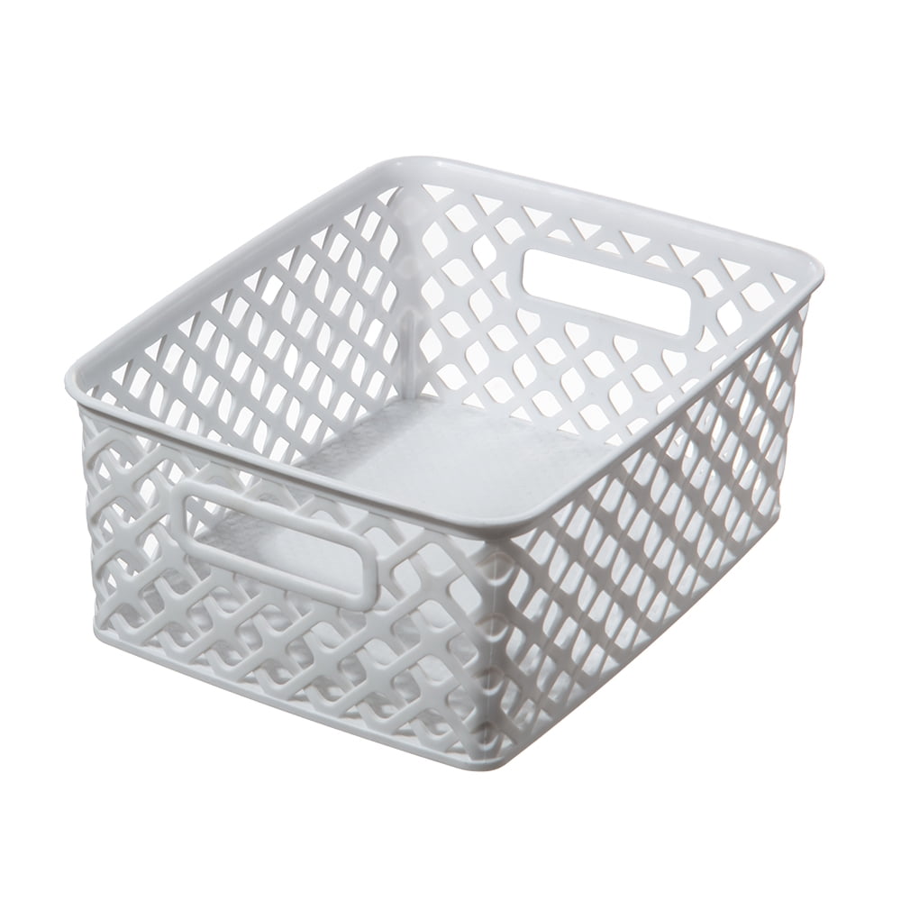 (6 pack) Mainstays Small White Decorative Plastic Storage Basket, 10 in x 7.9 in x 4 in