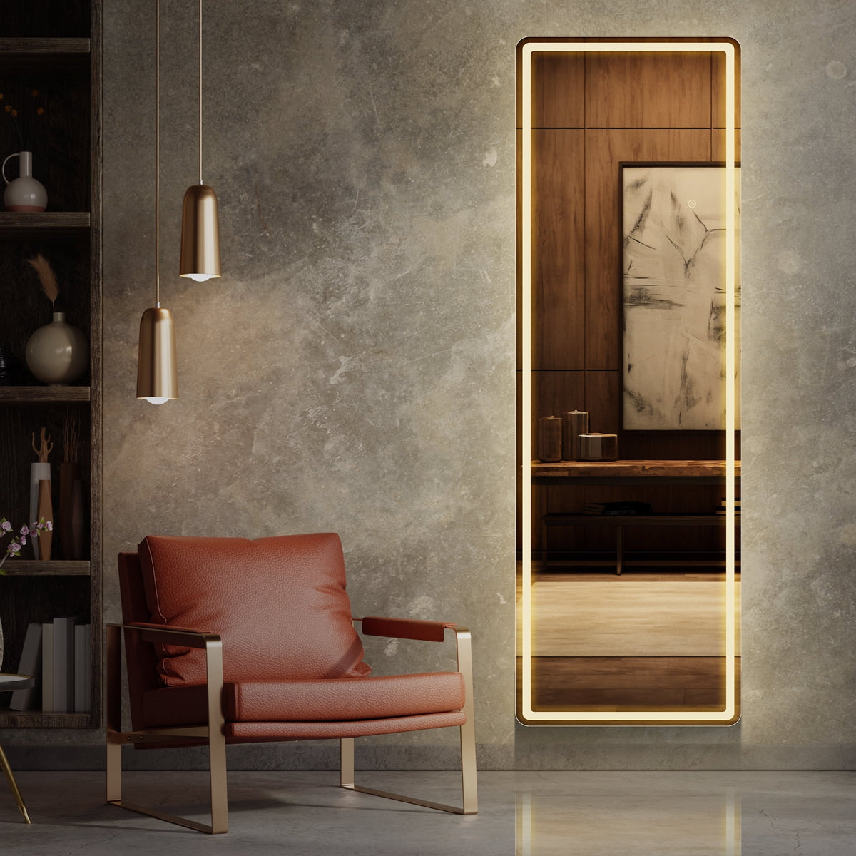 CONCETTA 64"x21" Rectangle LED Full Length Mirror, Full Body Standing Floor Mirror, 3 Color Modes for Bedroom, Cloakroom