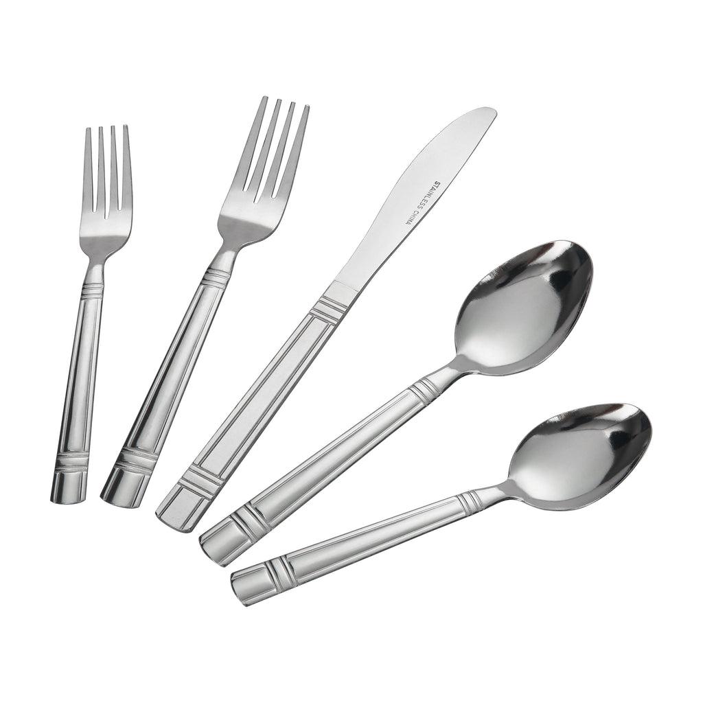 (4 pack) Mainstays 49 Piece Elena Adult Stainless Steel Flatware and Organizer Tray Value Set Silver, Service for 8
