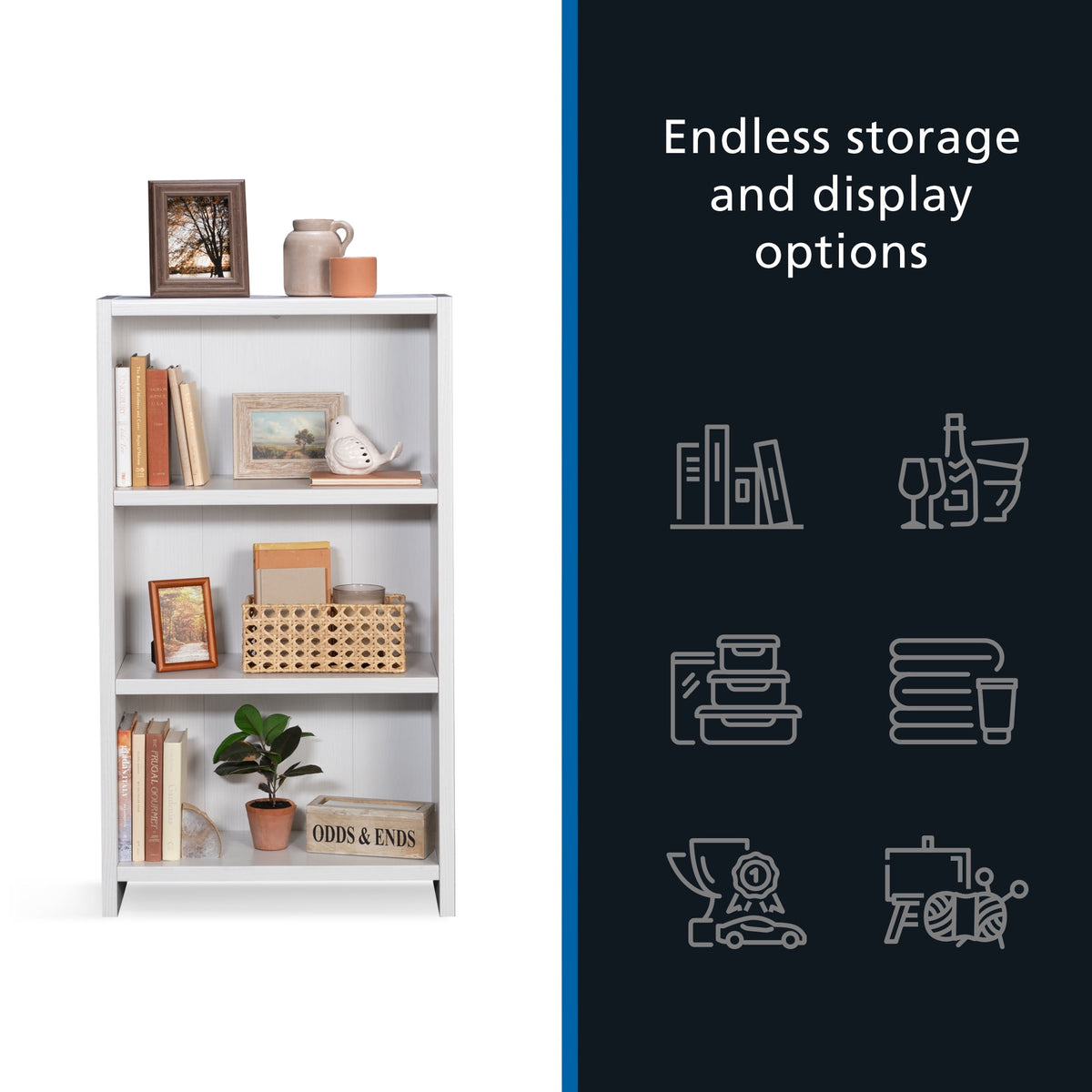 Mainstays Westley 3-Shelf Bookcase, White Grain Finish