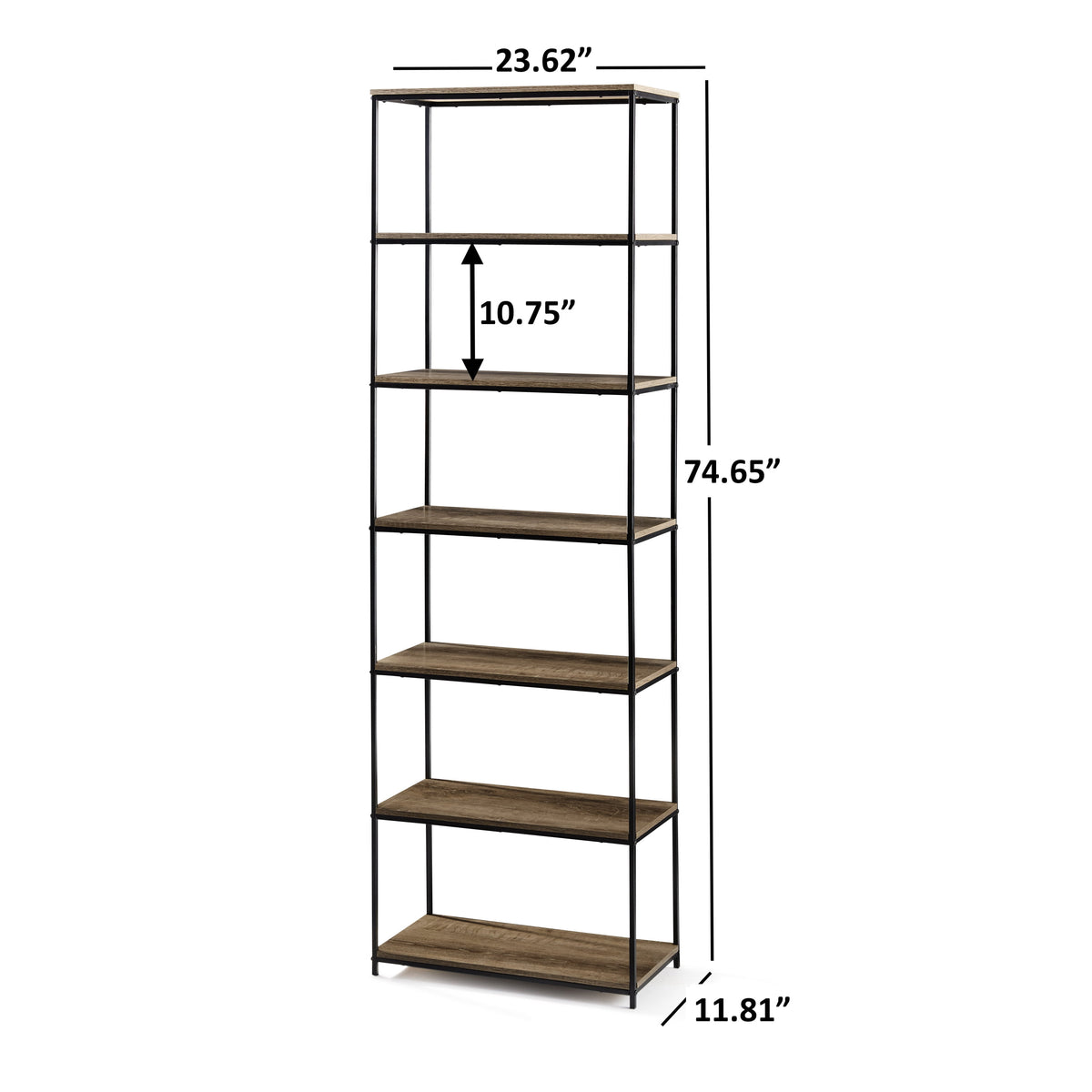 Mainstays Metal Frame 6-Shelf Bookcase, Brown/Black