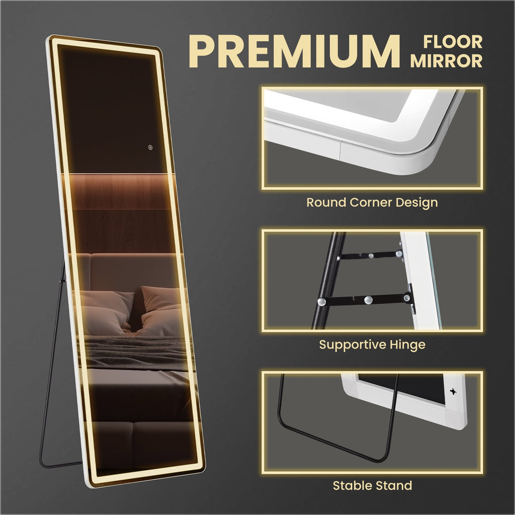 CONCETTA 64"x21" Rectangle LED Full Length Mirror, Full Body Standing Floor Mirror, 3 Color Modes for Bedroom, Cloakroom