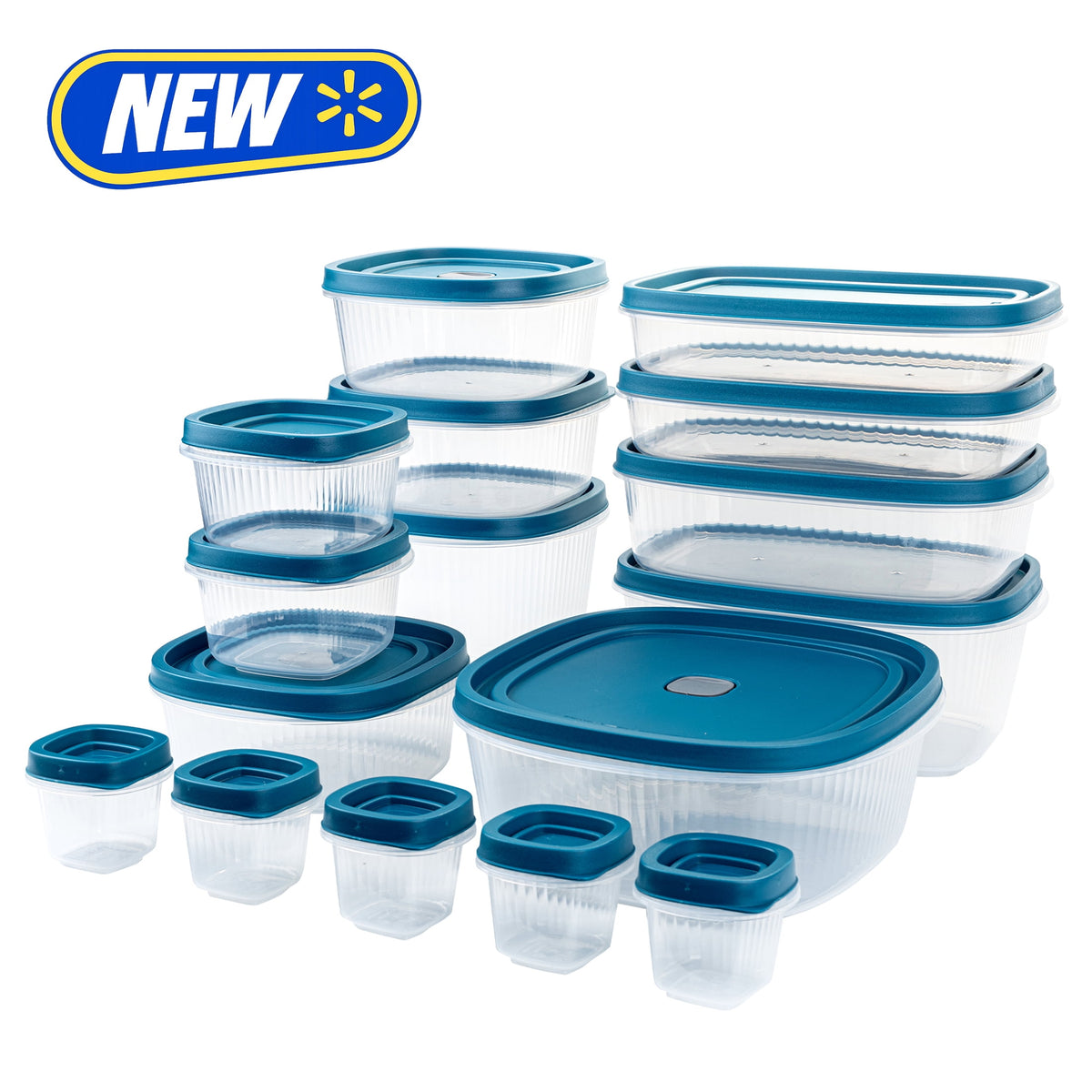 (2 pack) Mainstays Reusable Food Storage Containers Set, Plastic, Multi-Size, 34 Pieces, 17 Containers and 17 Lids