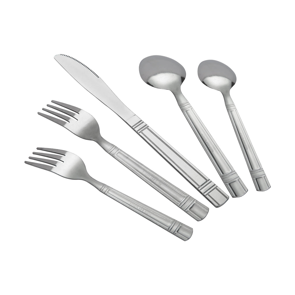 (4 pack) Mainstays 49 Piece Elena Adult Stainless Steel Flatware and Organizer Tray Value Set Silver, Service for 8