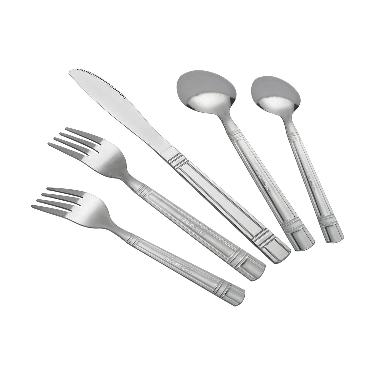 (4 pack) Mainstays 49 Piece Elena Adult Stainless Steel Flatware and Organizer Tray Value Set Silver, Service for 8
