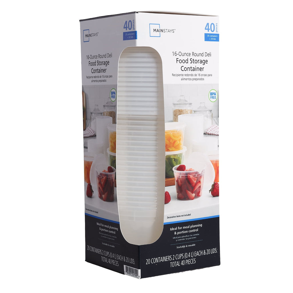 (4 pack) Mainstays Plastic Deli Containers, 40 Pieces, 16 oz, Meal Prep and Batch Cooking