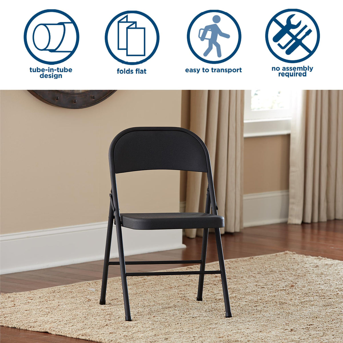 (8 pack) Mainstays Steel Folding Chair, Black, Set of 4