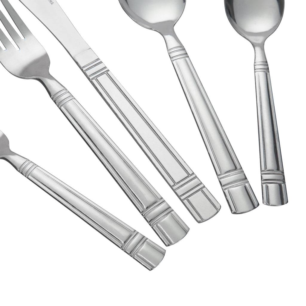 (4 pack) Mainstays 49 Piece Elena Adult Stainless Steel Flatware and Organizer Tray Value Set Silver, Service for 8