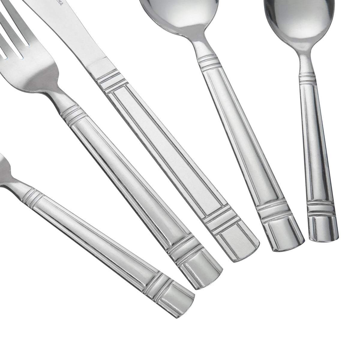 (4 pack) Mainstays 49 Piece Elena Adult Stainless Steel Flatware and Organizer Tray Value Set Silver, Service for 8