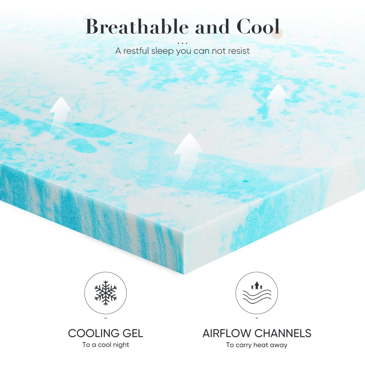 CONCETTA 2 inch King Size Memory Foam Mattress Topper with Cooling Gel, Pressure Relief for Back Pain, Comfort Bed Topper, CertiPUR-US Certified